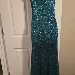Morgan & Co. Teal Sequin Prom Dress